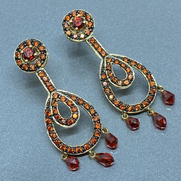 Estate Fully Signed MEDA 14k Solid Yellow Gold Chandelier Drop Stud Earring